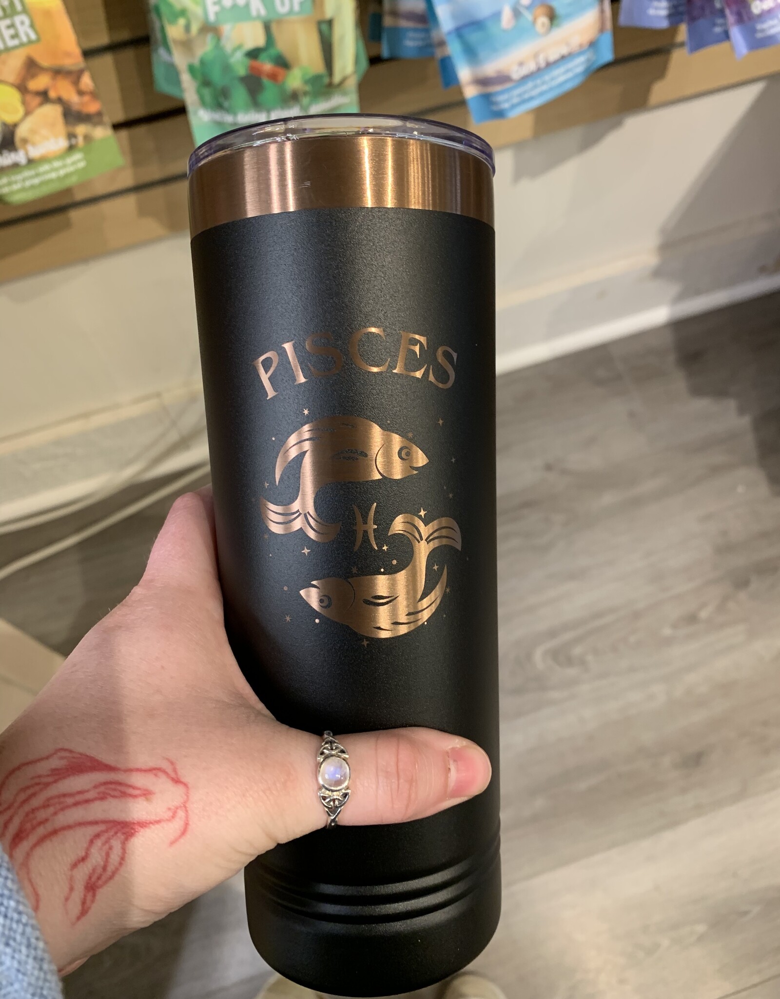 22oz Black/Rose Gold Skinny Tumbler w/ Lid |