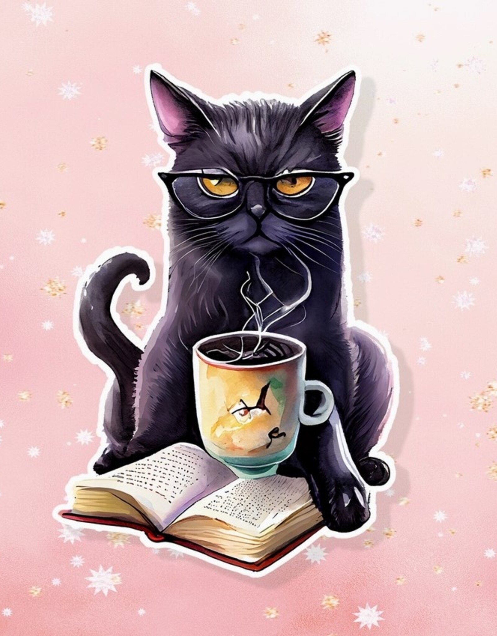 Black Cat Coffee Book Sticker Metaphysical Intention