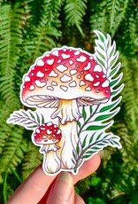Amanita - Vinyl Sticker Art - Fairy Mushroom Fern Forest Witchy Foraging Pnw Nature Watercolor