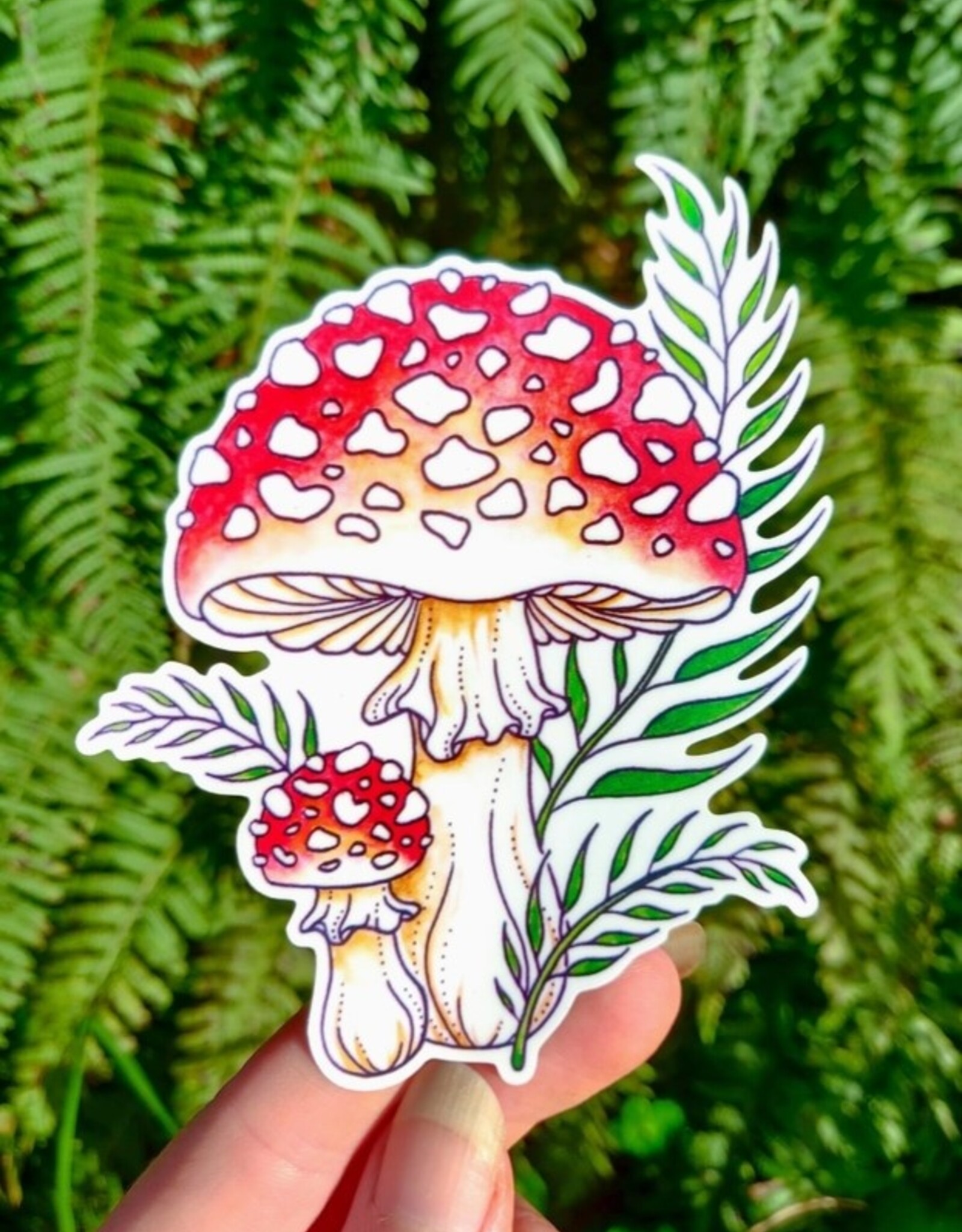 Amanita - Vinyl Sticker Art - Fairy Mushroom Fern Forest Witchy Foraging Pnw Nature Watercolor
