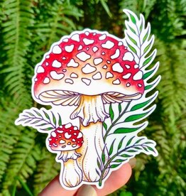 Amanita - Vinyl Sticker Art - Fairy Mushroom Fern Forest Witchy Foraging Pnw Nature Watercolor