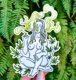 Green Witch Goddess - Vinyl Sticker Art - Marijuana Stoner Babe Weed Witchy Smoke Magic Forest Watercolor