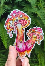 *Luv Drug - Vinyl Sticker Art - Pink Mushroom Heart Magic Nature Forest Witchy Amanita Wrinkled Peach Valentine Herbal Foraging Watercolor