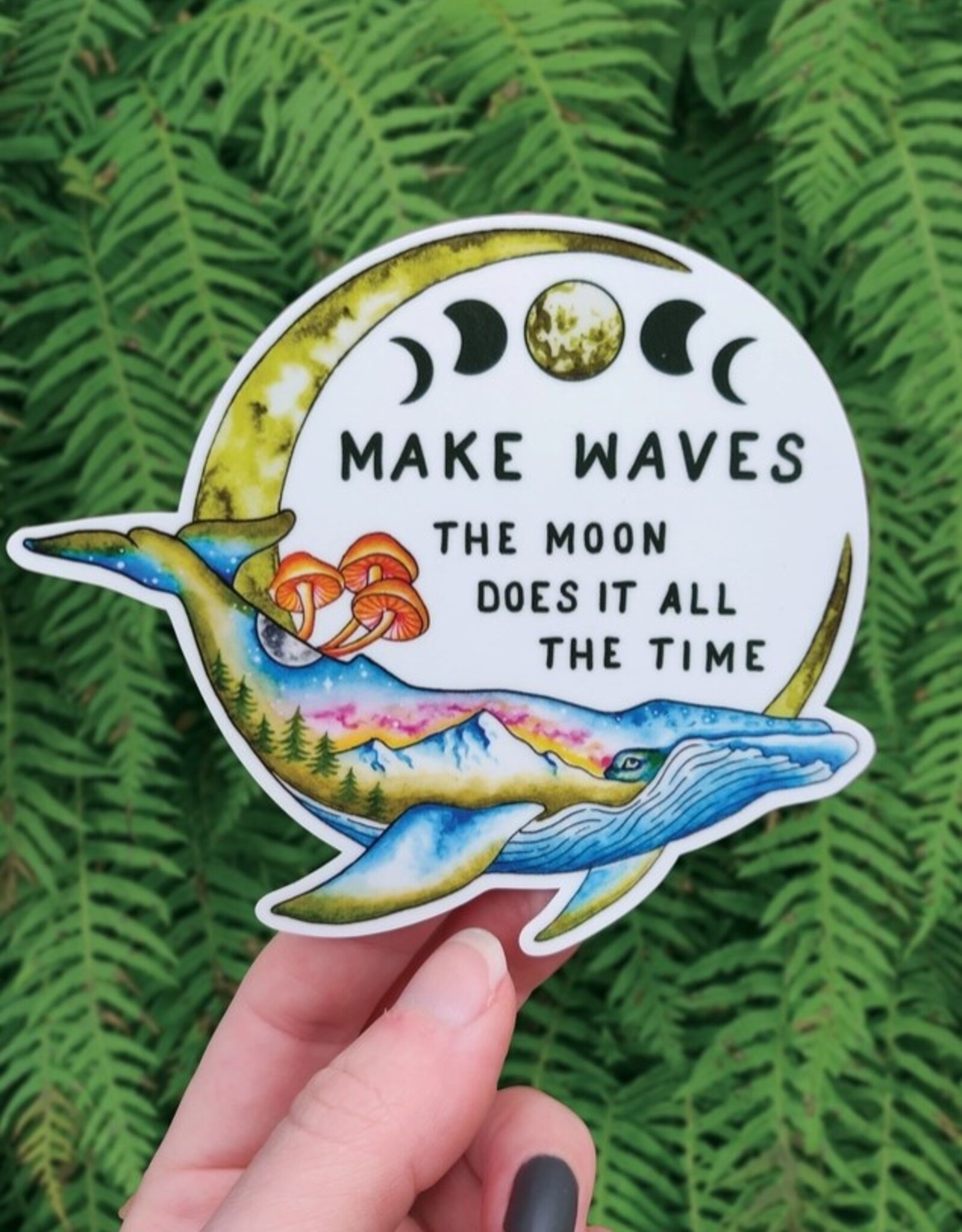 Make Waves - Vinyl Sticker Art - Pnw Mushroom Whale Moon