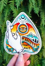 Manifest That Shit - Vinyl Sticker Art - Watercolor Witchy Planchette Boho Feminist Mountain Hiking Affirmation Quote