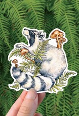 Raccoon Forager - Vinyl Sticker Art - Mushroom Forest Pnw