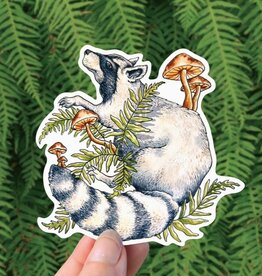 Raccoon Forager - Vinyl Sticker Art - Mushroom Forest Pnw