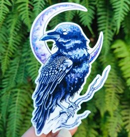 Raven Sight - Vinyl Sticker Art - Witchy Moon Third Eye Pnw Bird Forest Watercolor