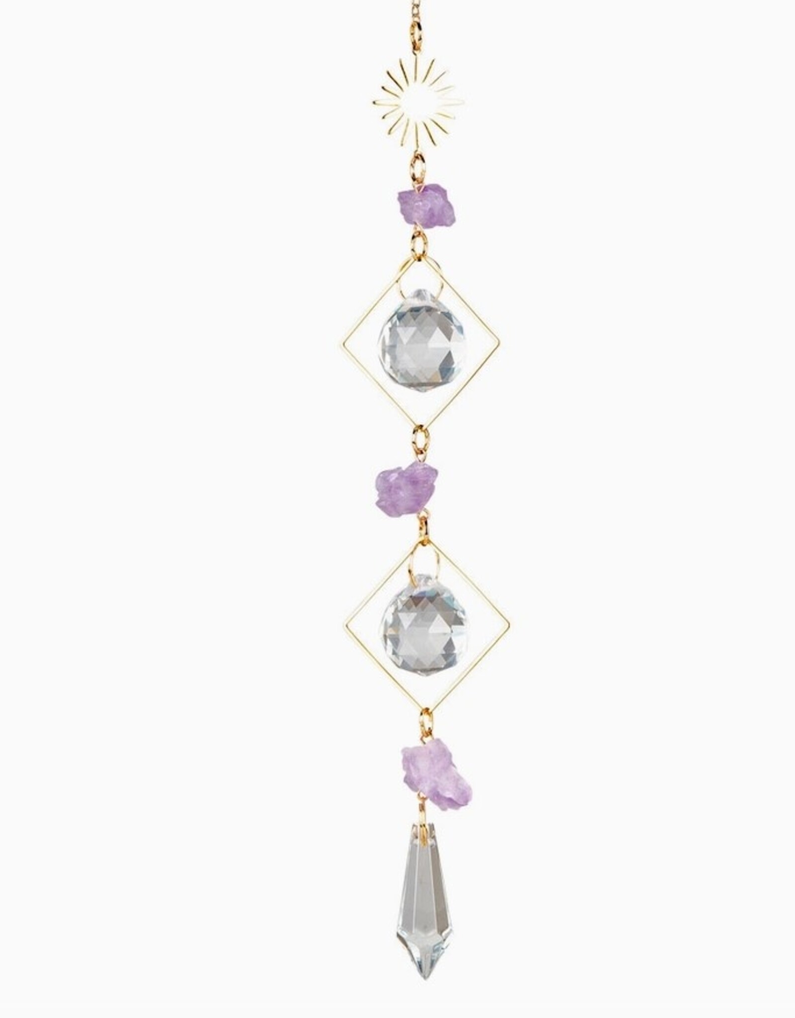 Sun with Amethyst Double Triangle Crystal Suncatcher