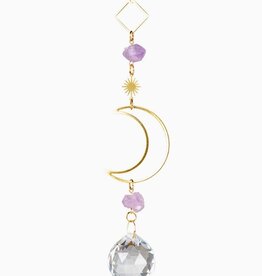 Moon with Amethyst Crystal Suncatcher