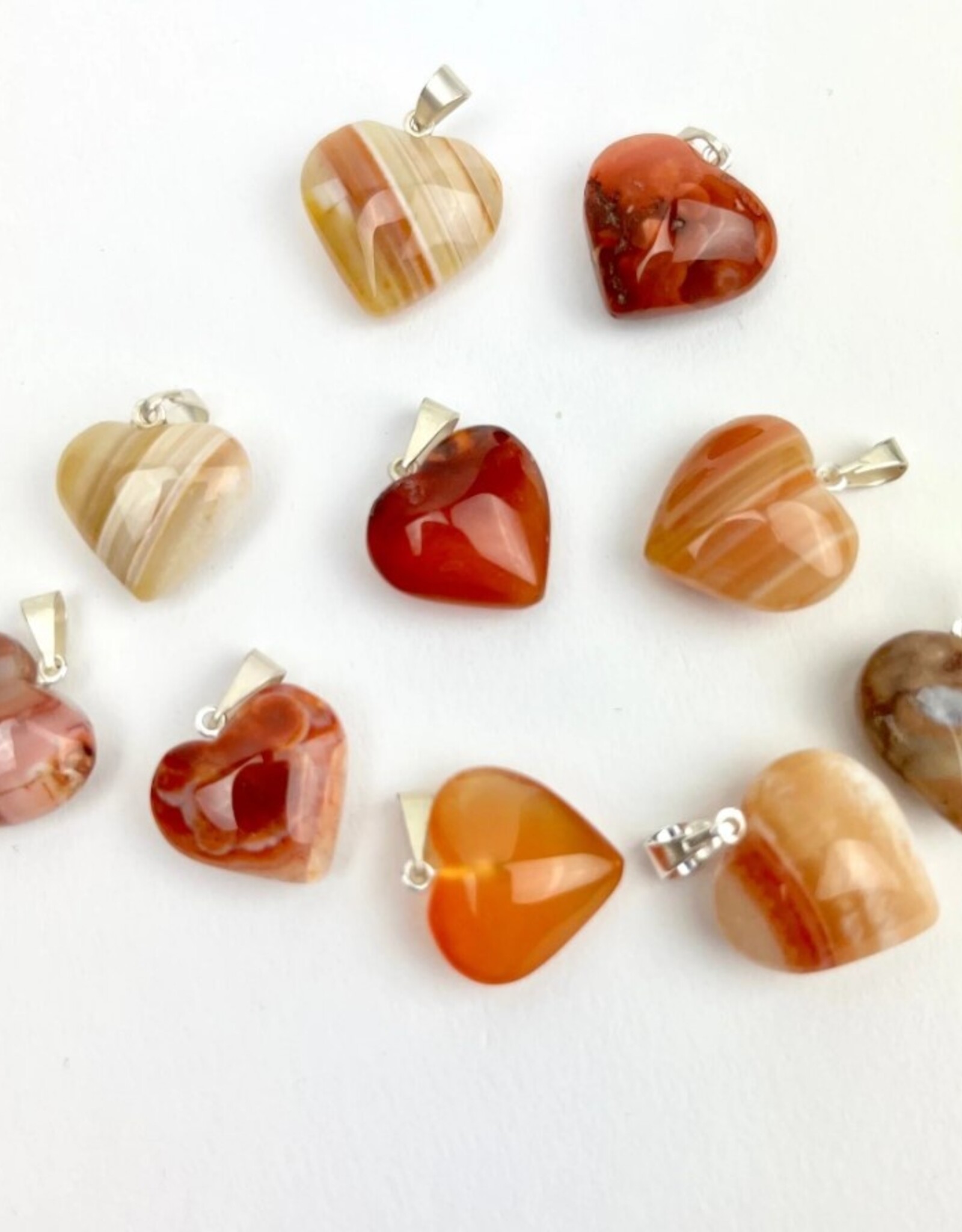 Mini Heart Pendants | Brazil | 17-18mm | Banded Carnelian