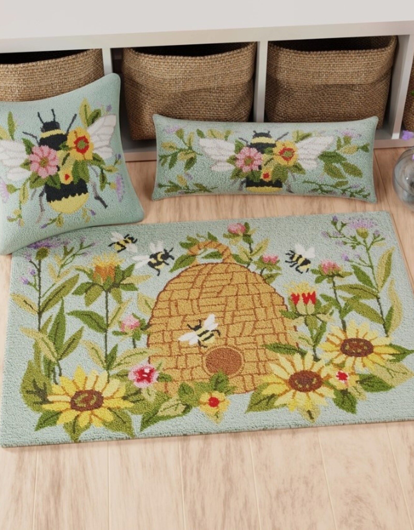 Floral Bee Rectangle W/Hive Hook Pillow