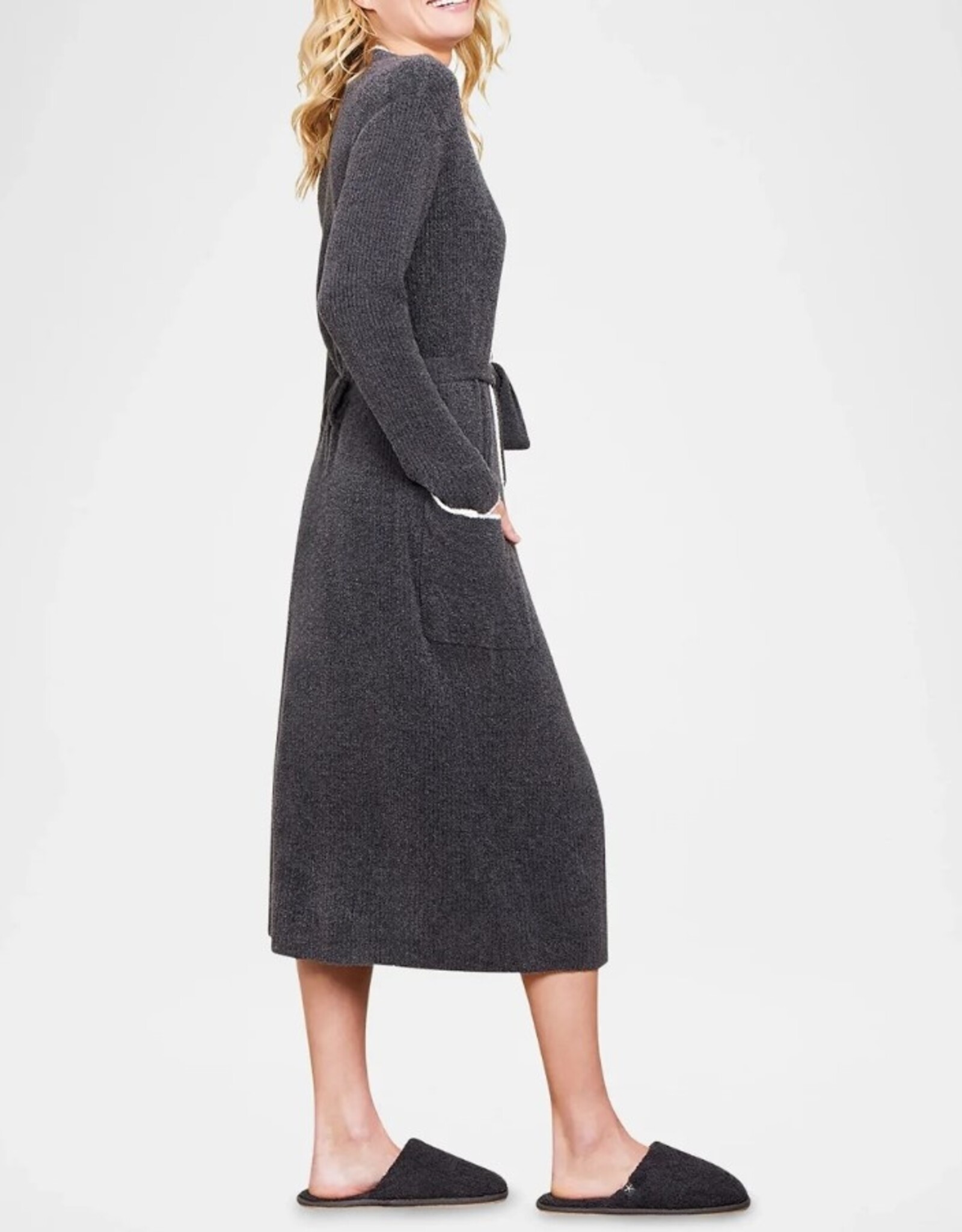 Contrast Ribbed Robe Carbon-Pearl
