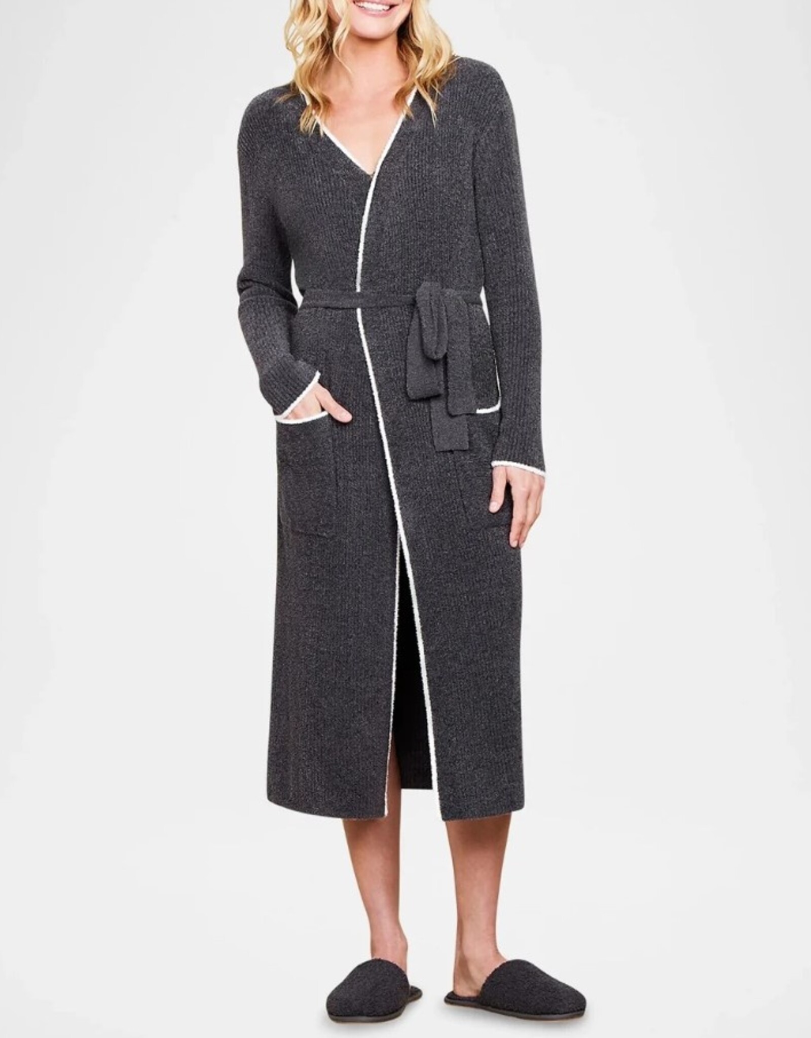 Contrast Ribbed Robe Carbon-Pearl