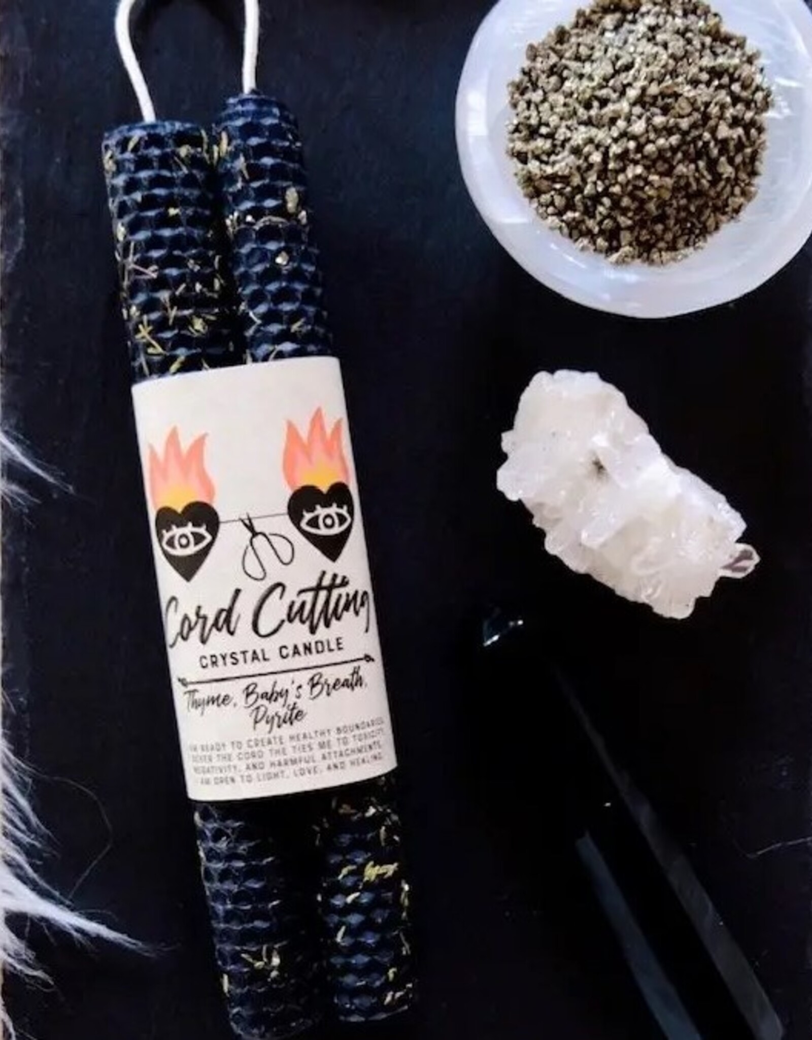 Cord Cutting Honeycomb Beeswax Crystal Ritual Candle