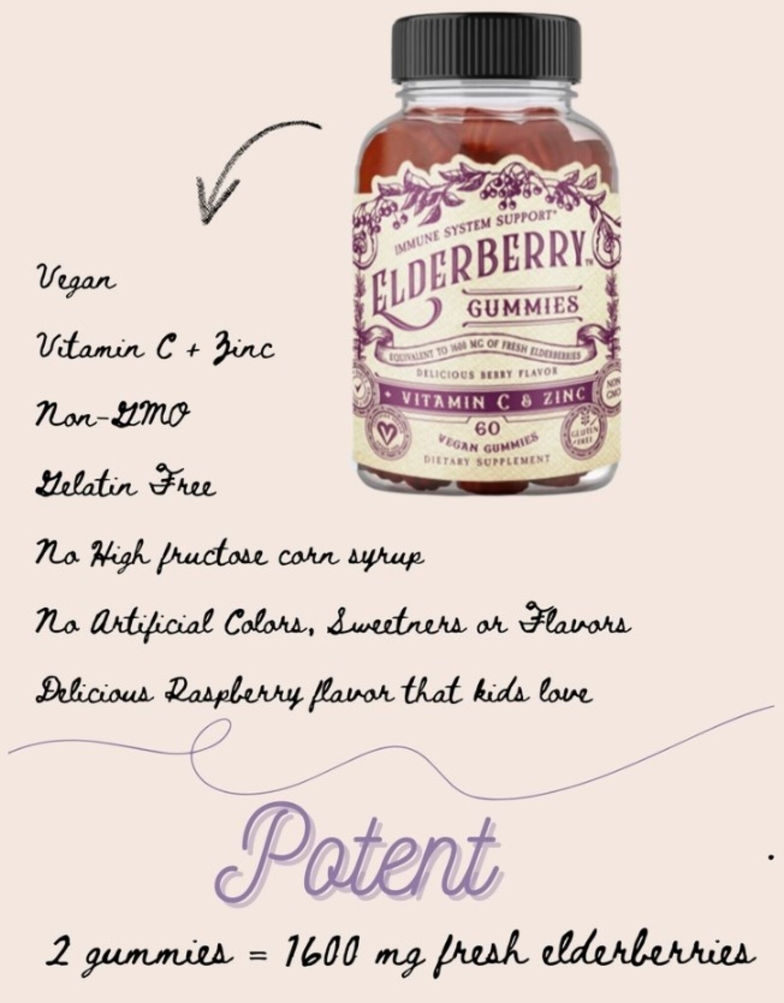 *Elderberry Gummies with Zinc + Vitamin C- 60 Ct