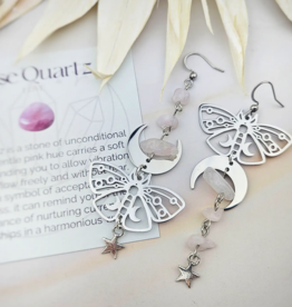 Mismatch Luna Moth Earrings | Rose Quartz