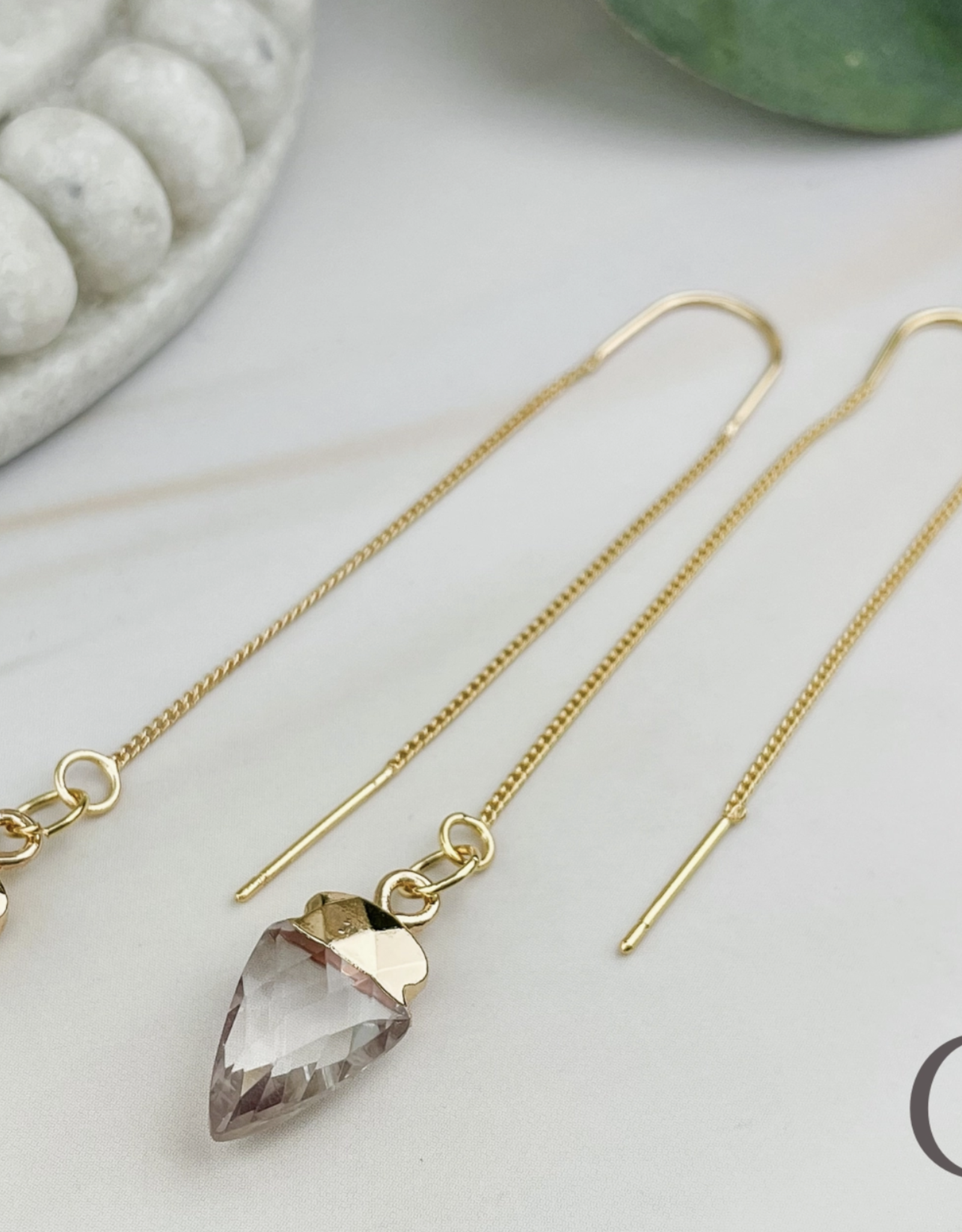 Arrowhead Threader Earrings | Clear Quartz | Gold