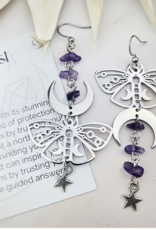 Mismatch Luna Moth Earrings | Amethyst
