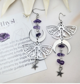Mismatch Luna Moth Earrings | Amethyst