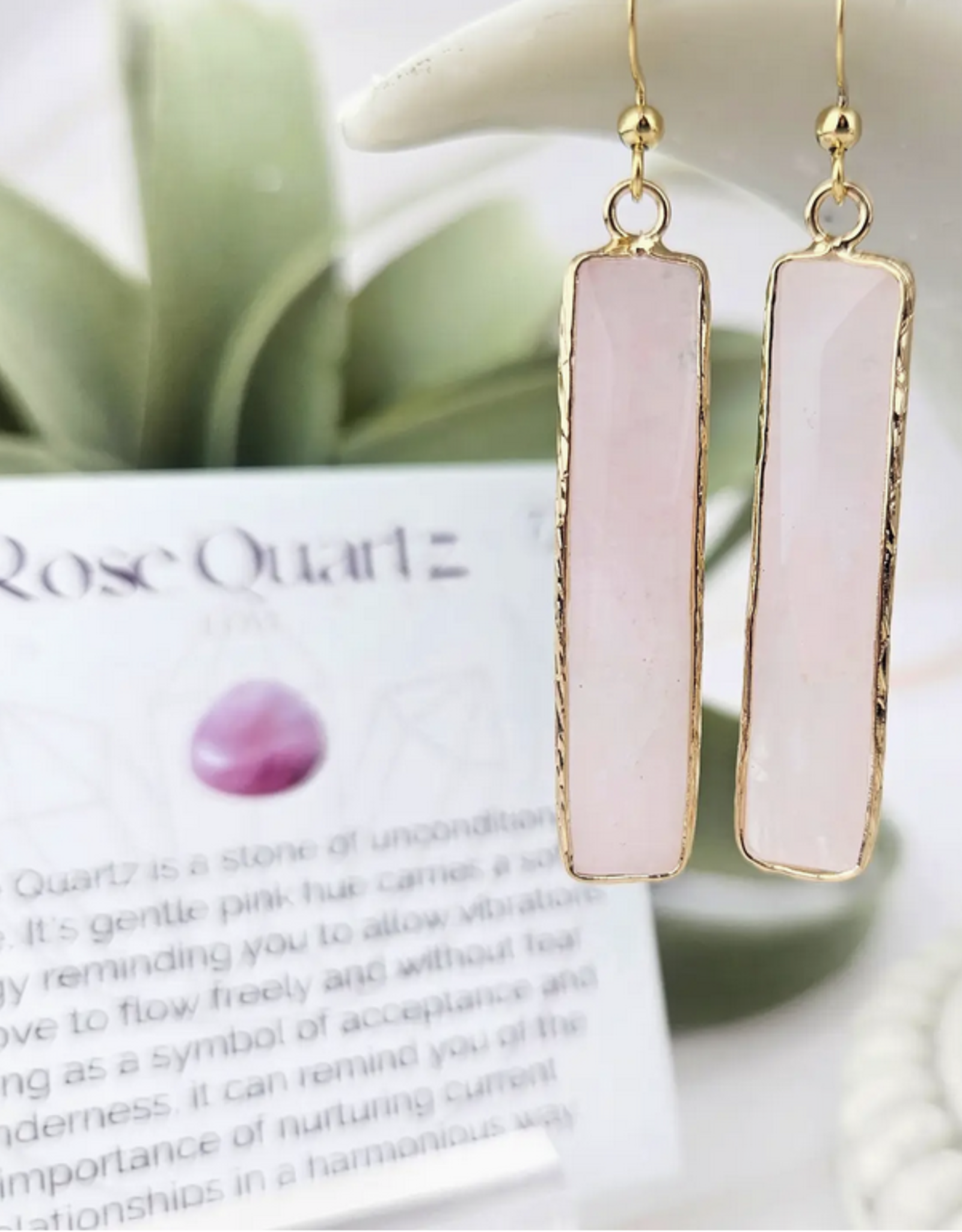 Crystal Bar Earrings | Rose Quartz