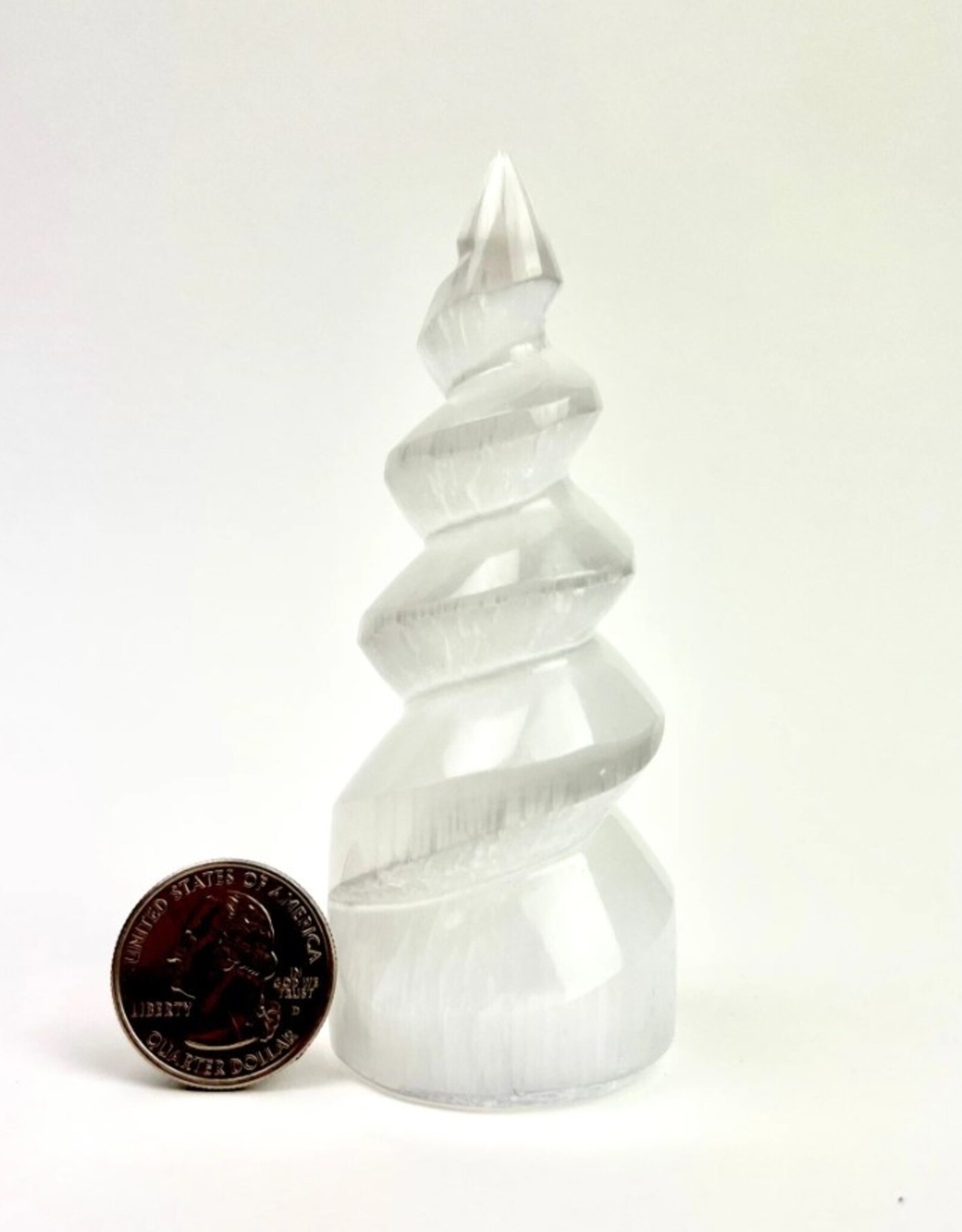 Selenite "Unicorn Horn" STanding Spiral Twist 3-4" | Morocco