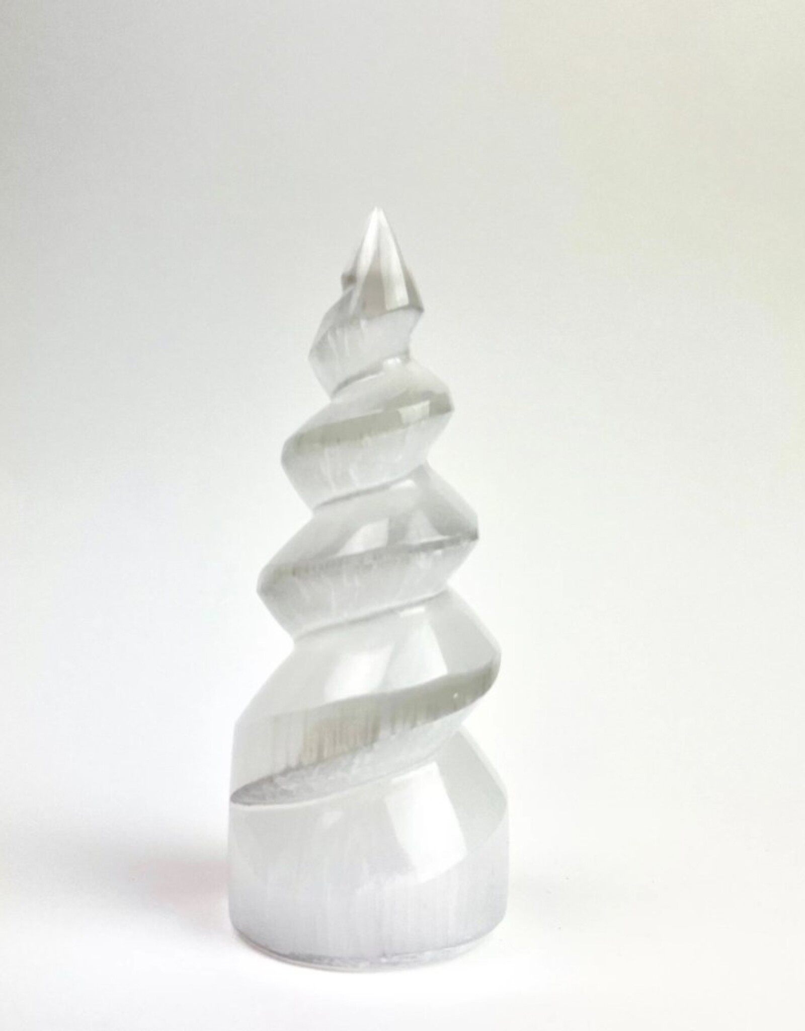 Selenite "Unicorn Horn" STanding Spiral Twist 3-4" | Morocco