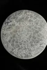 Holiday | Selenite Round Crystal Charging Plate | Blessed Yule
