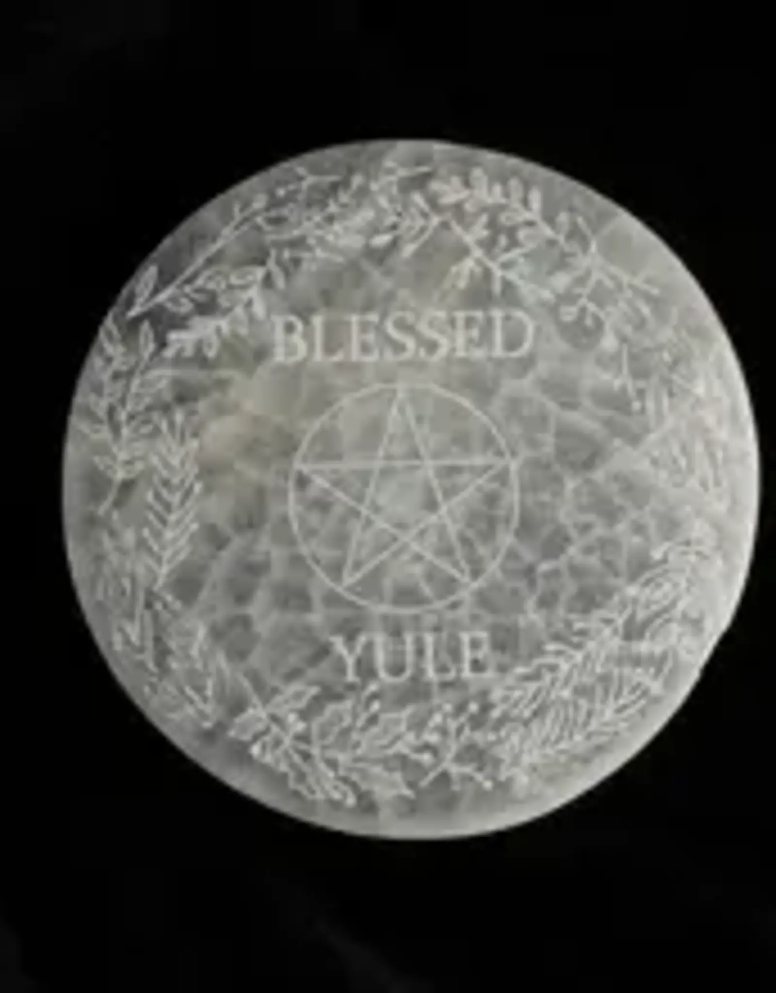 Holiday | Selenite Round Crystal Charging Plate | Blessed Yule