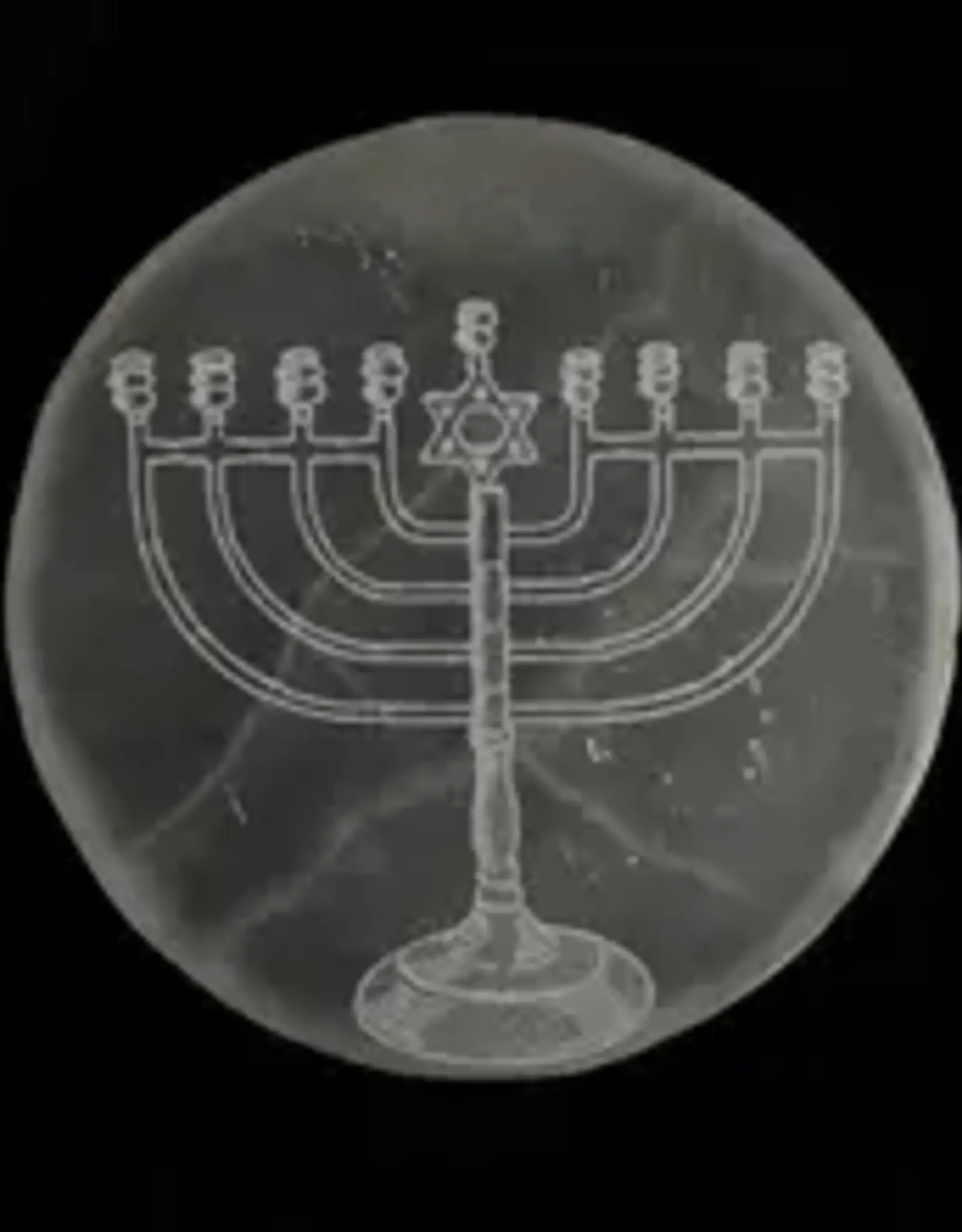 Holiday | Selenite Round Crystal Charging Plate | 10cm | Menorah