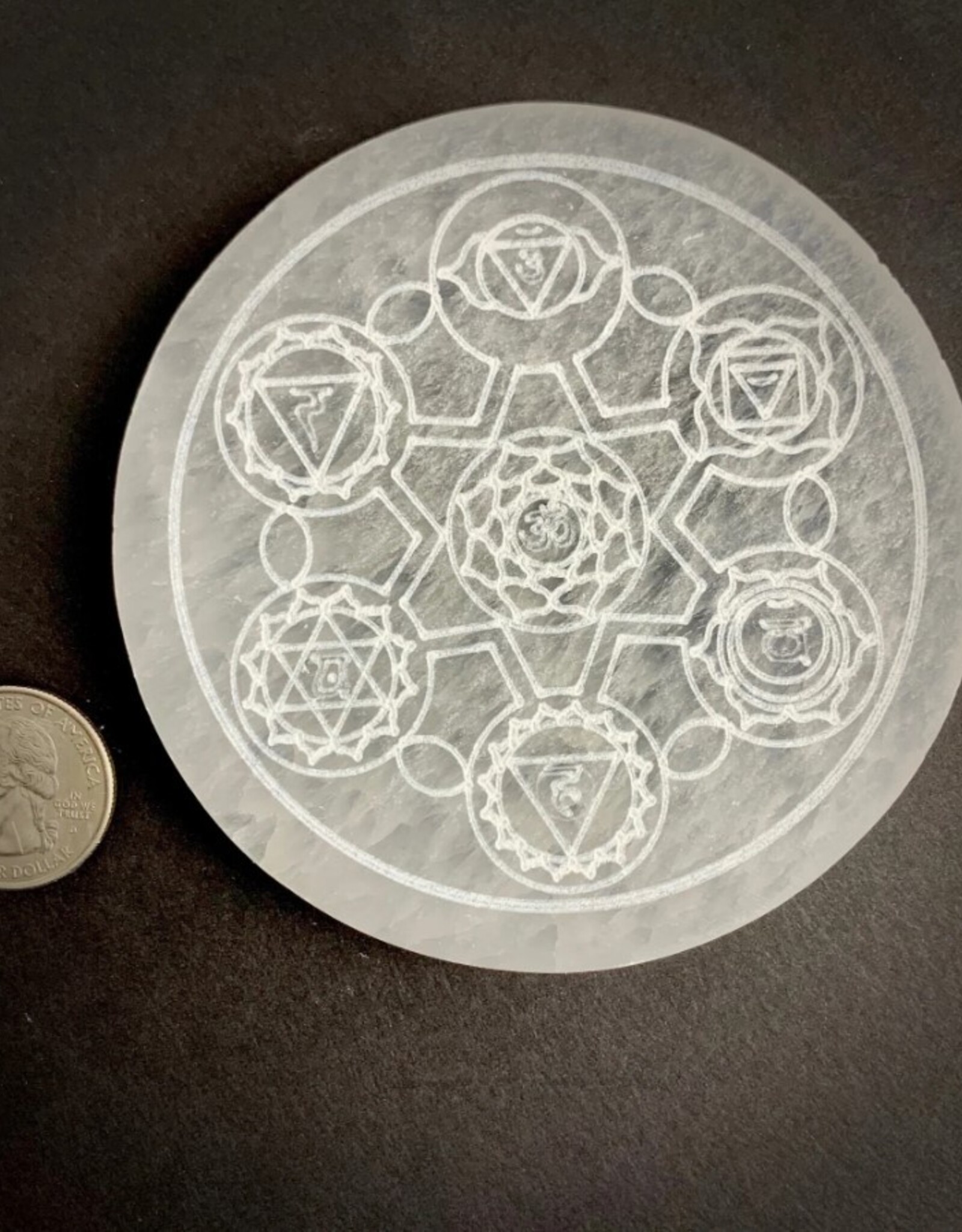 Chakra Selenite Round Crystal Charging Plate | 10cm | Morocco