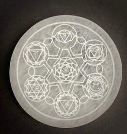 Chakra Selenite Round Crystal Charging Plate | 10cm | Morocco