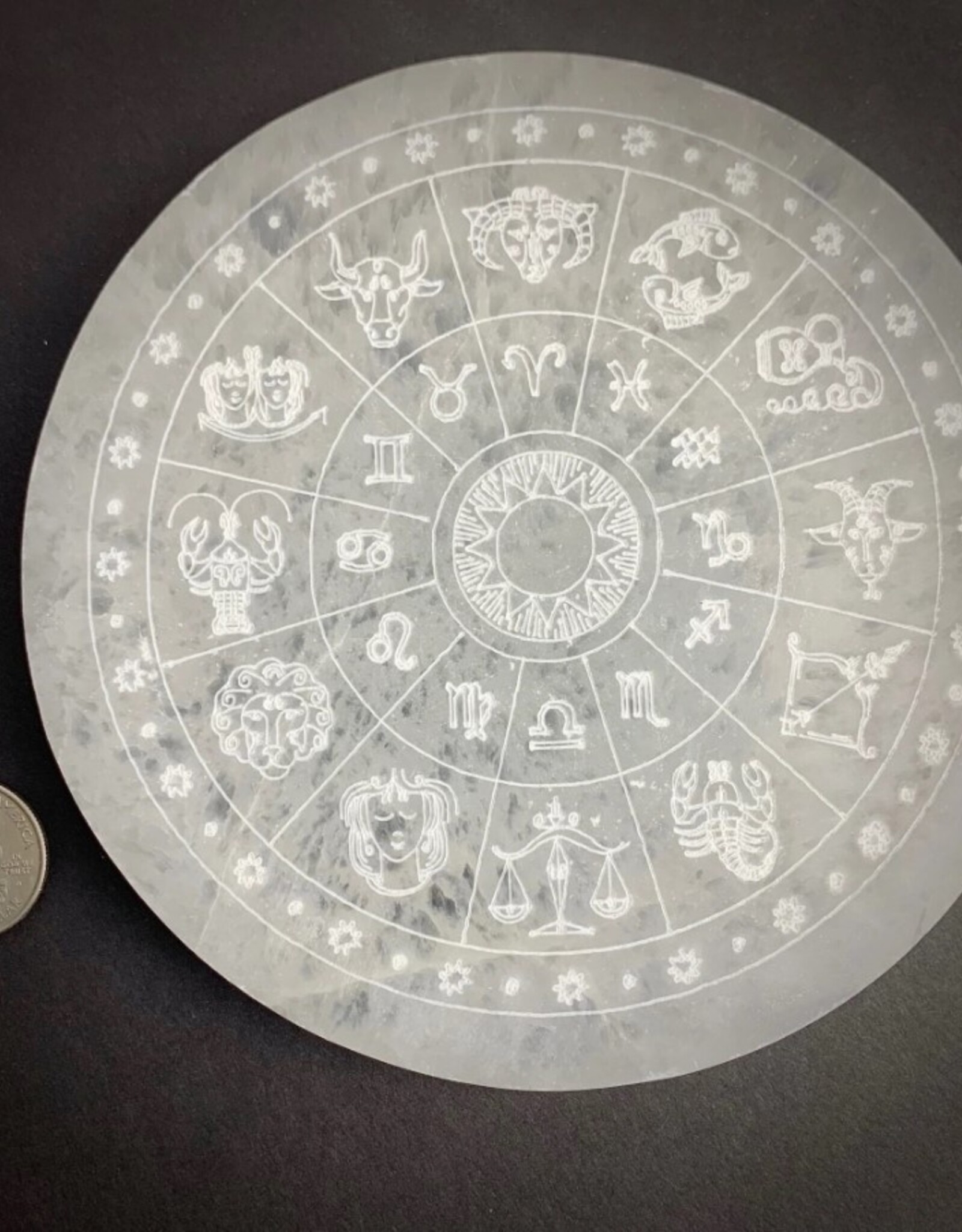 Selenite | Zodiac Wheel Crystal Charging Plate | 15CM | Morocco