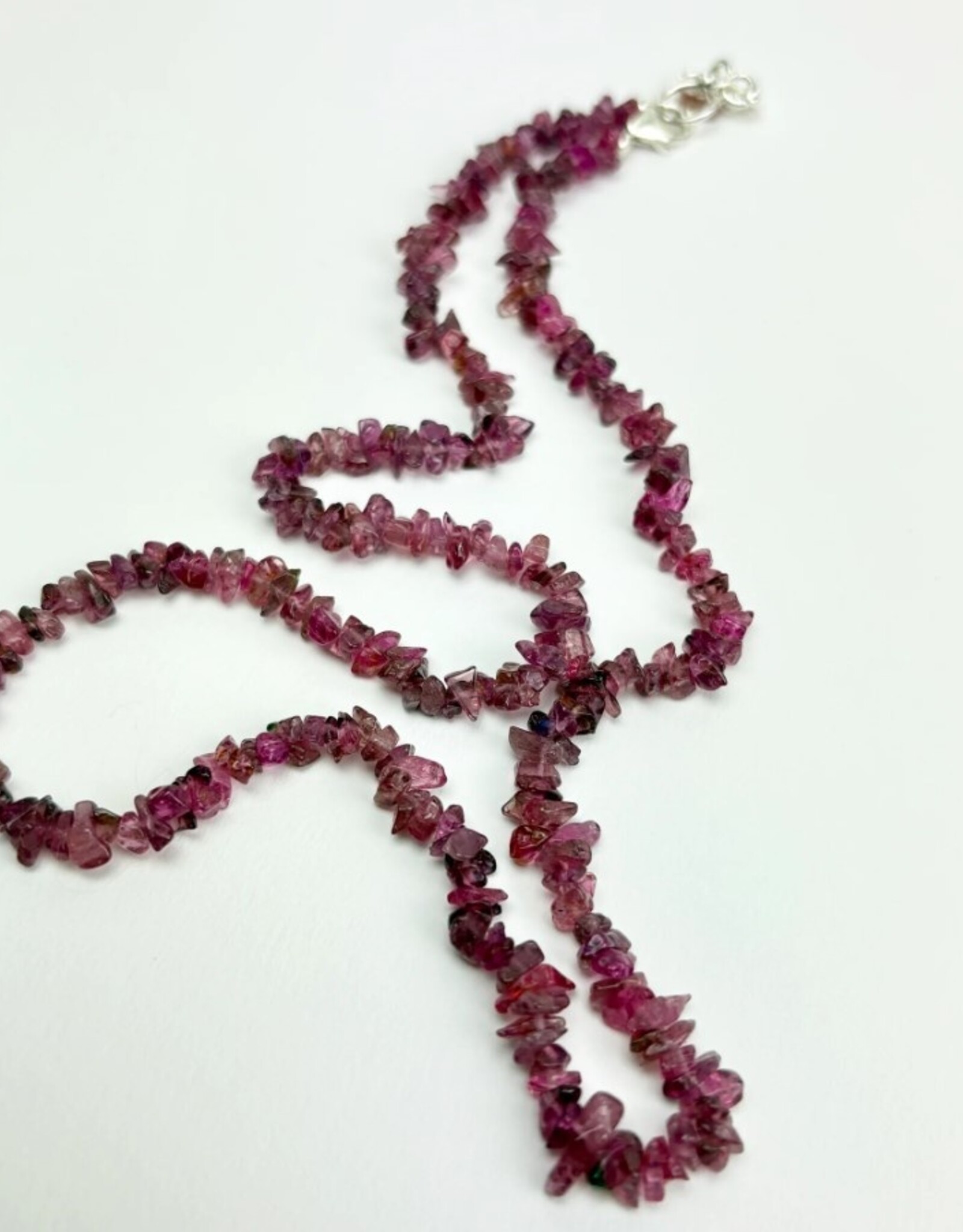 Crystal Chip Necklace | Sterling Silver Clasp | 18" | "A" Grade | Pink Tourmaline