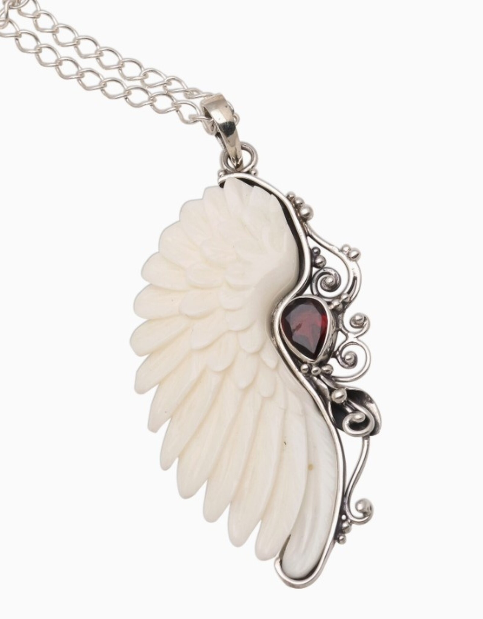 Ancient Remnant Garnet and Bone Pendant Necklace - Silver