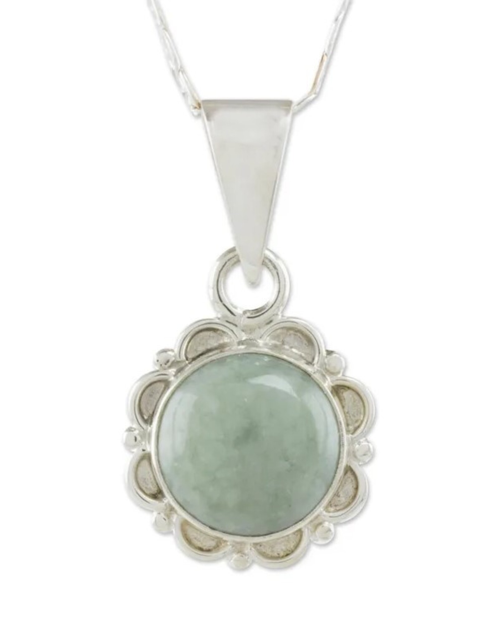 *Light green forest princess jade pendant necklace - silver