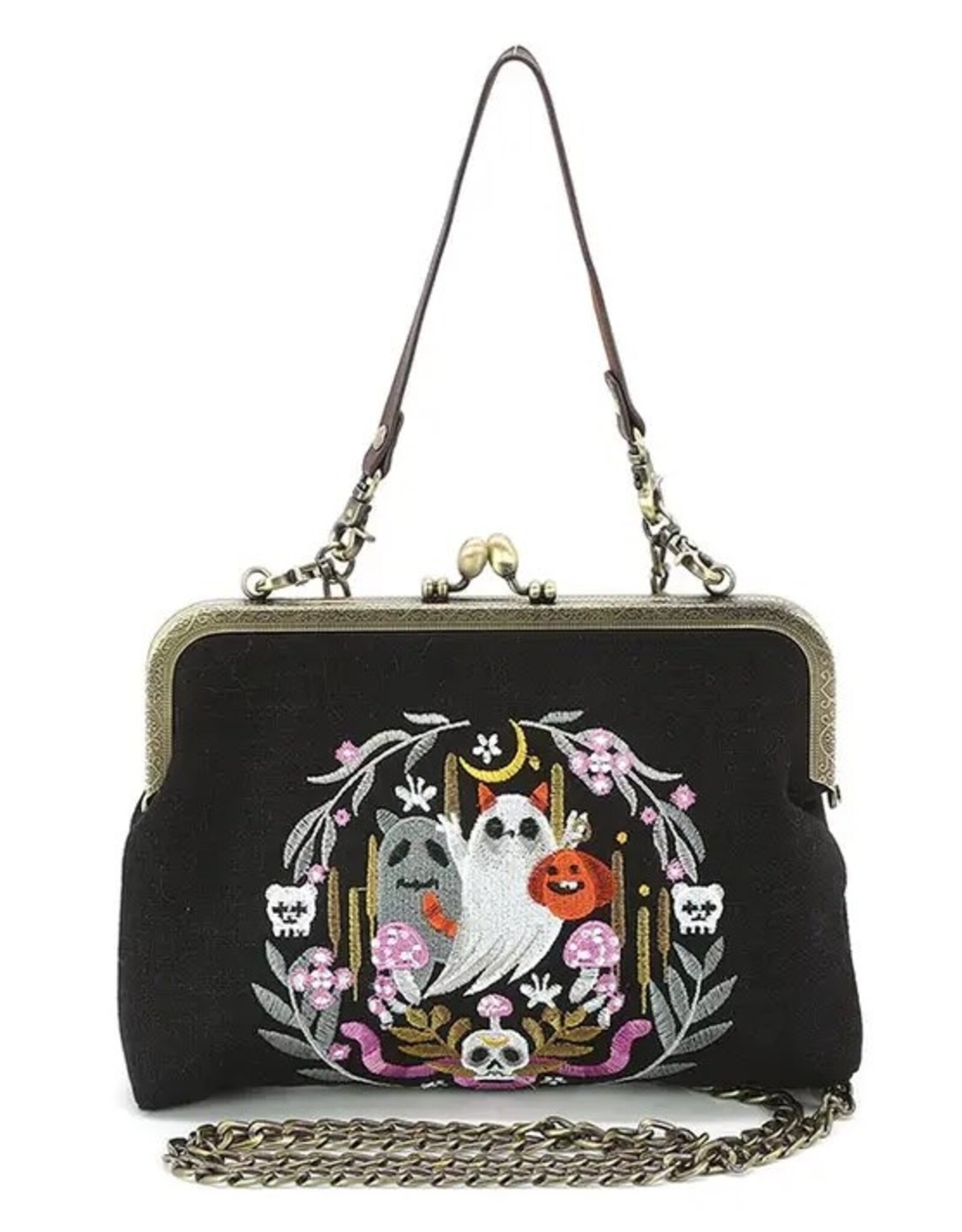 Purple Snake + Ghosts Wreath Kiss Lock Bag in Linen