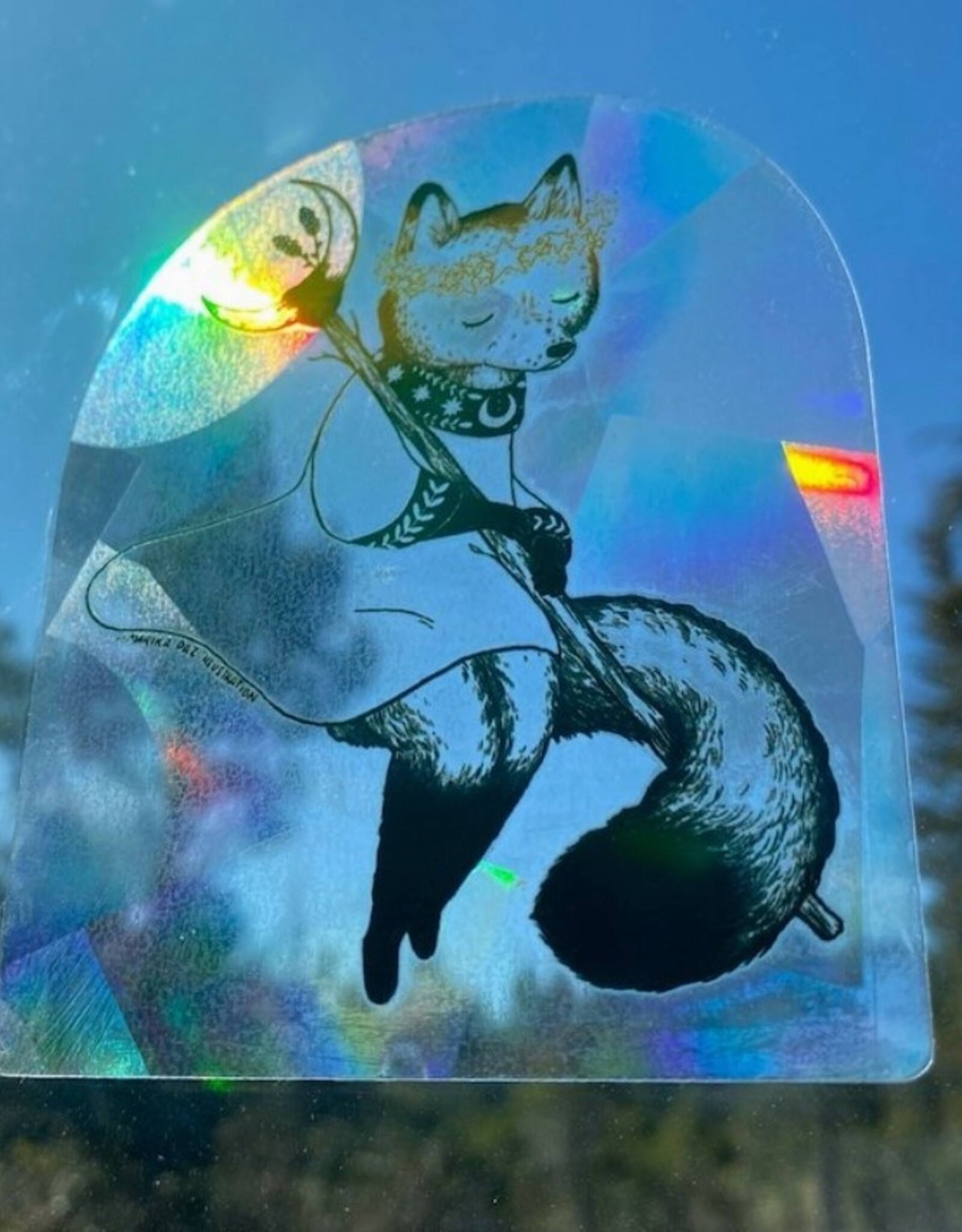 -Lunar Fox Rainbow Suncatcher Sticker