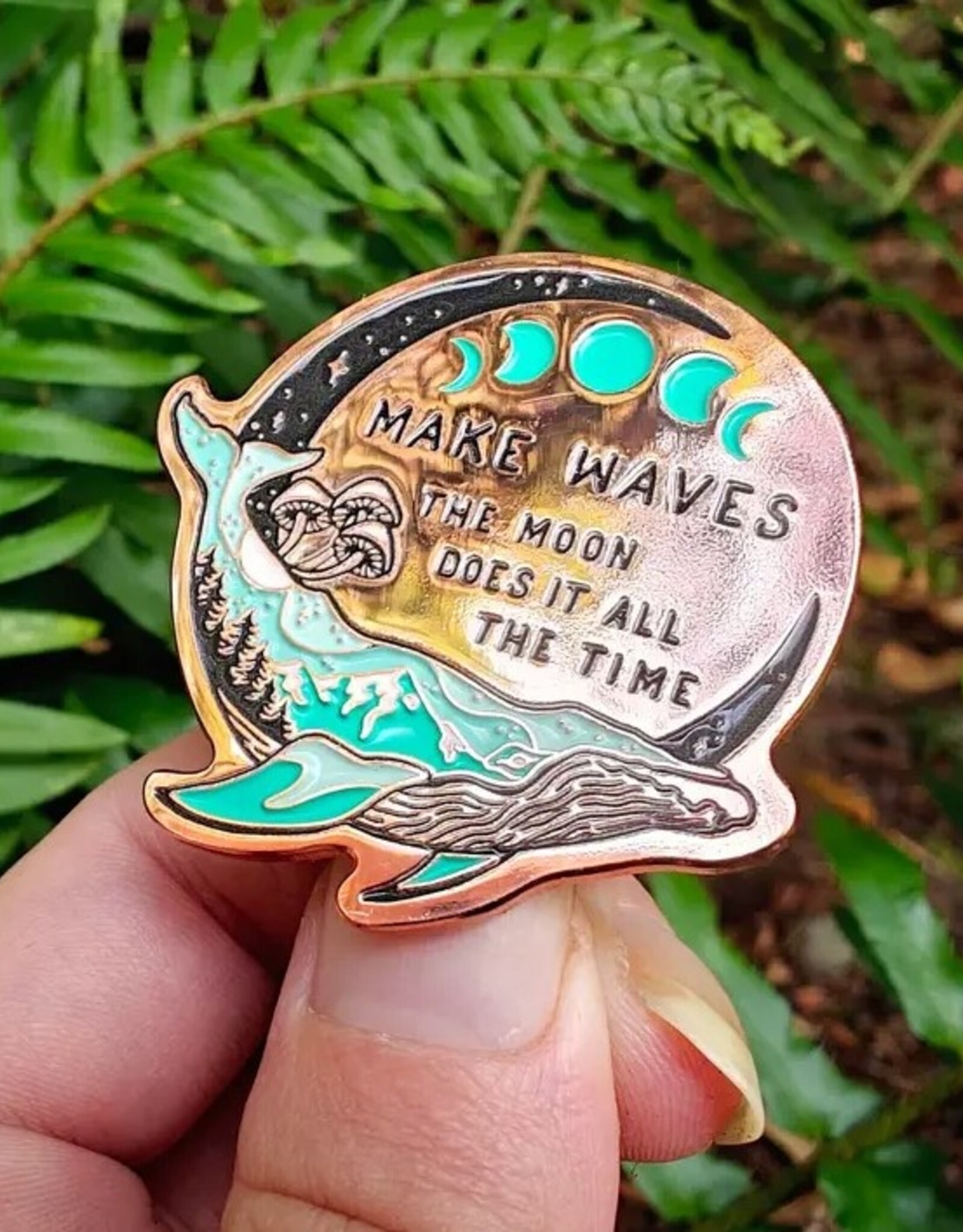 Make Waves - Enamel Pin - Rose Gold Witchy Whale Pnw Moon