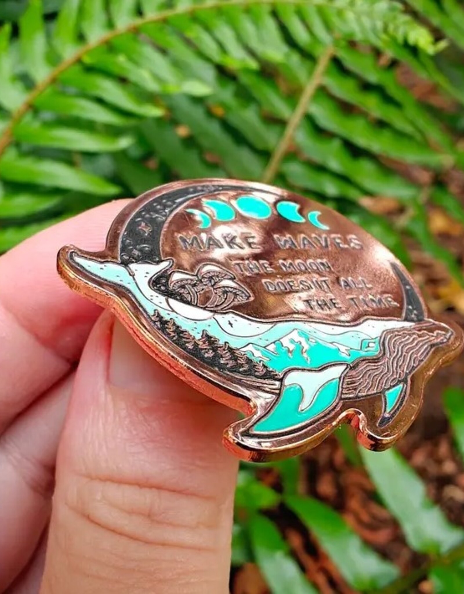 Make Waves - Enamel Pin - Rose Gold Witchy Whale Pnw Moon