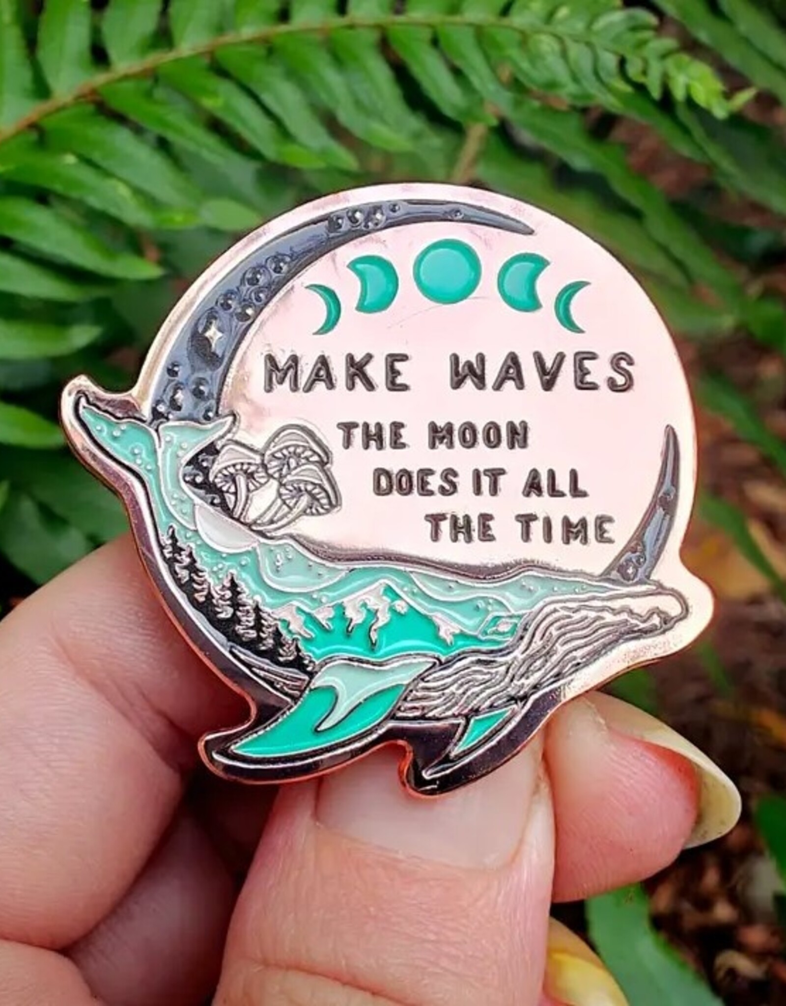 Make Waves - Enamel Pin - Rose Gold Witchy Whale Pnw Moon