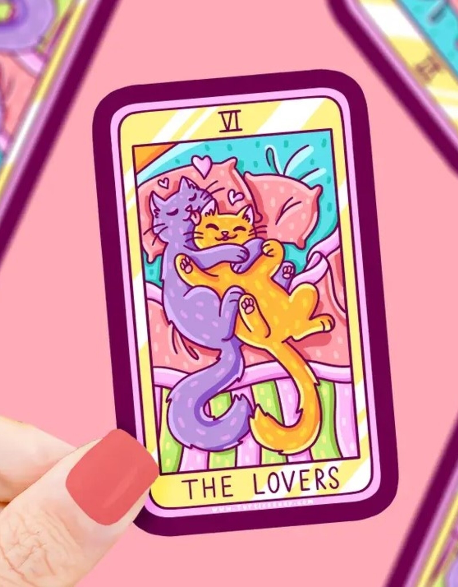 The Lovers Cat Major Arcana Tarot Card Vinyl Sticker