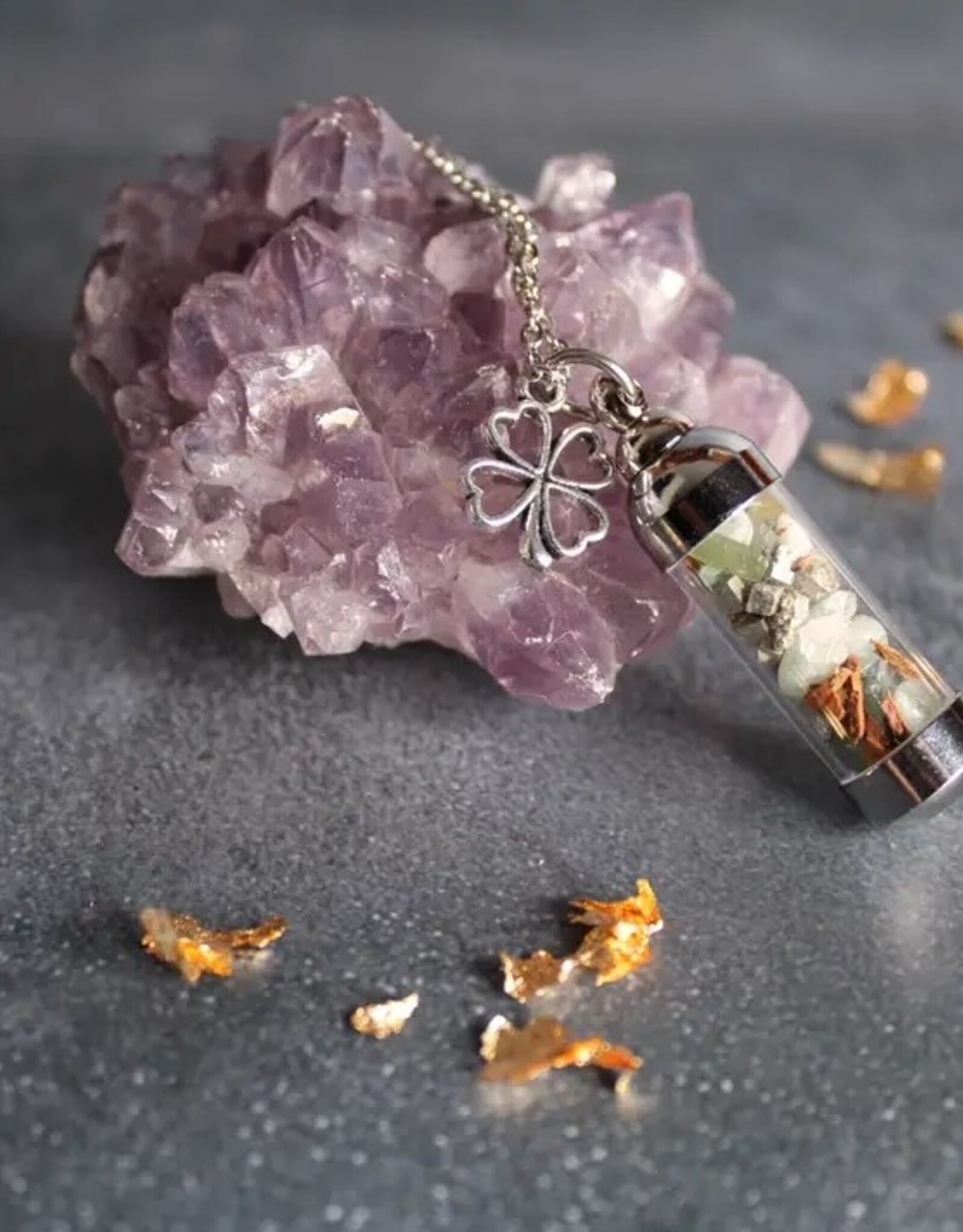 Abundance Spell Jar Amulet Necklace, Witchy Crystal Jewelry