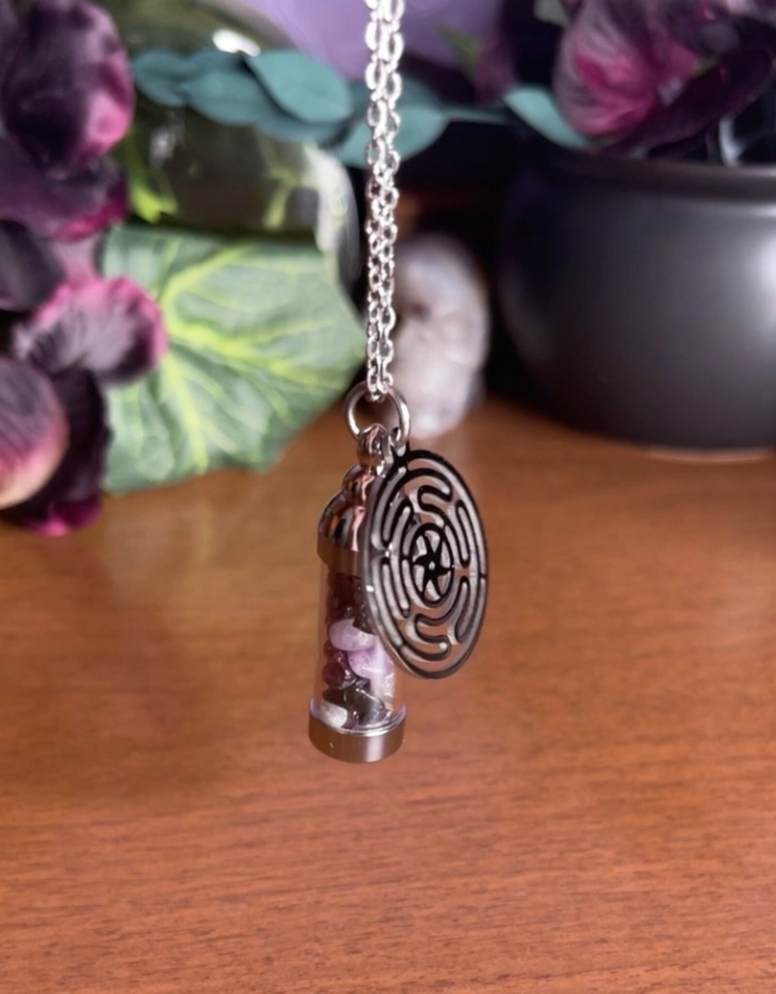 Hecate Spell Jar Amulet Necklace, Witchy Crystal Jewelry