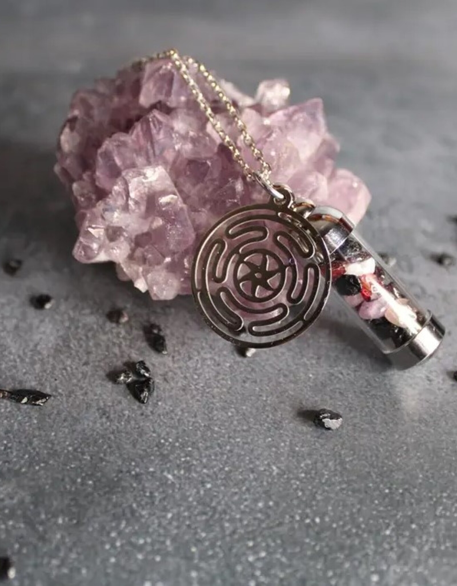 Hecate Spell Jar Amulet Necklace, Witchy Crystal Jewelry