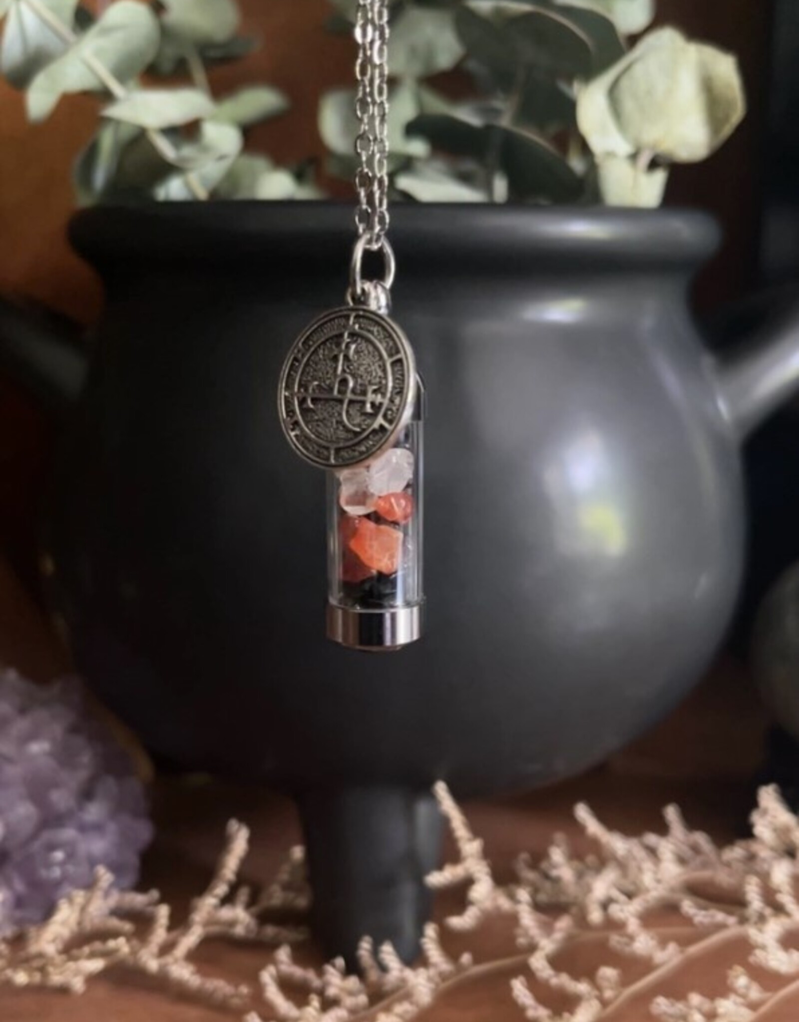 Lilith Spell Jar Amulet Necklace, Witchy Crystal Jewelry