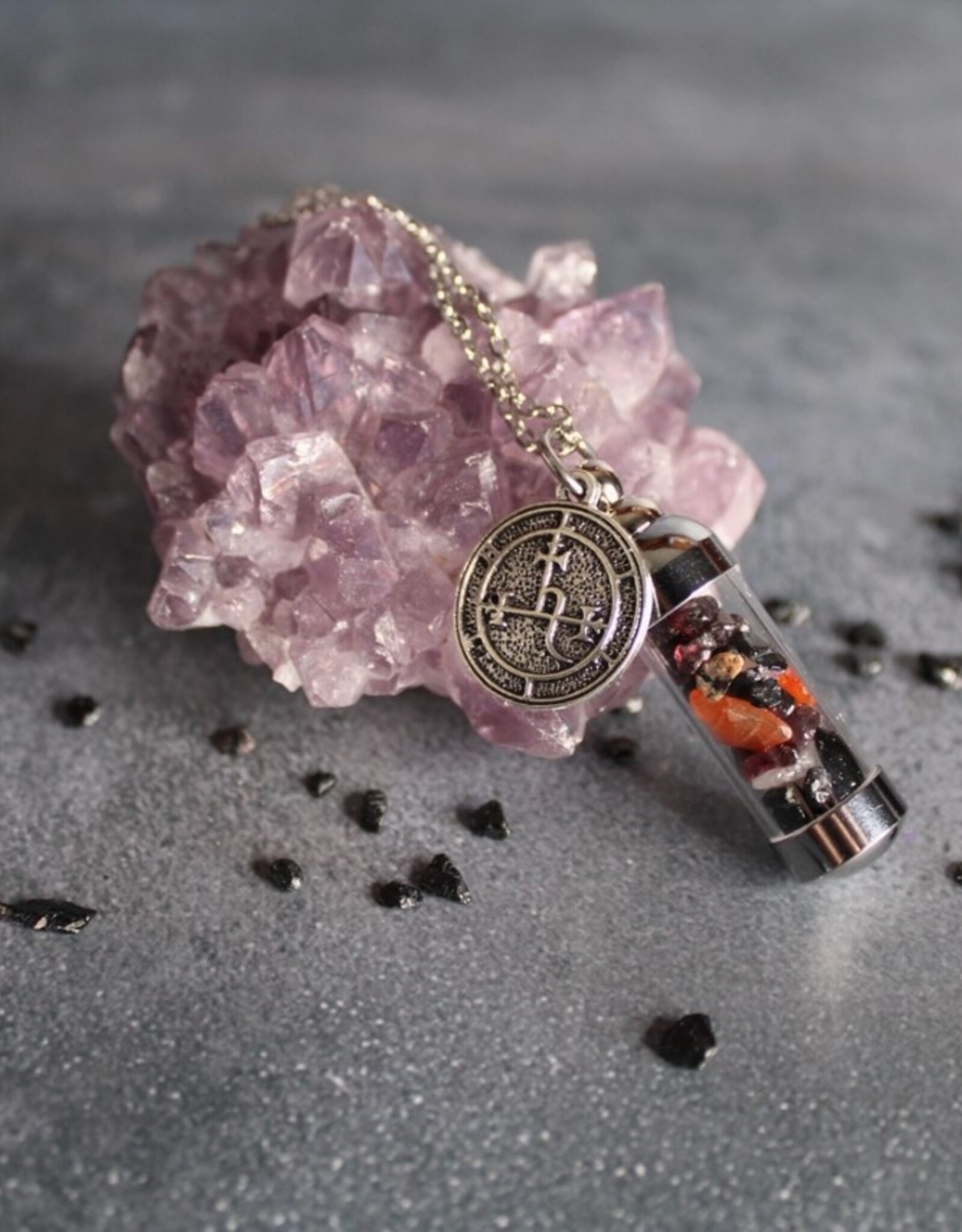 Lilith Spell Jar Amulet Necklace, Witchy Crystal Jewelry