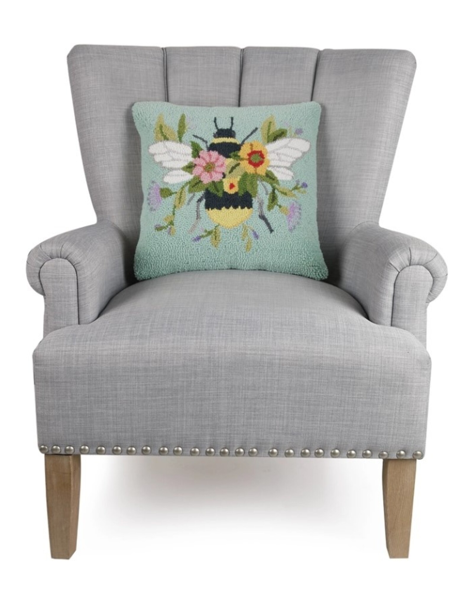 -Floral Bee Square Over Flowers Hook Pillow - Susan Winget