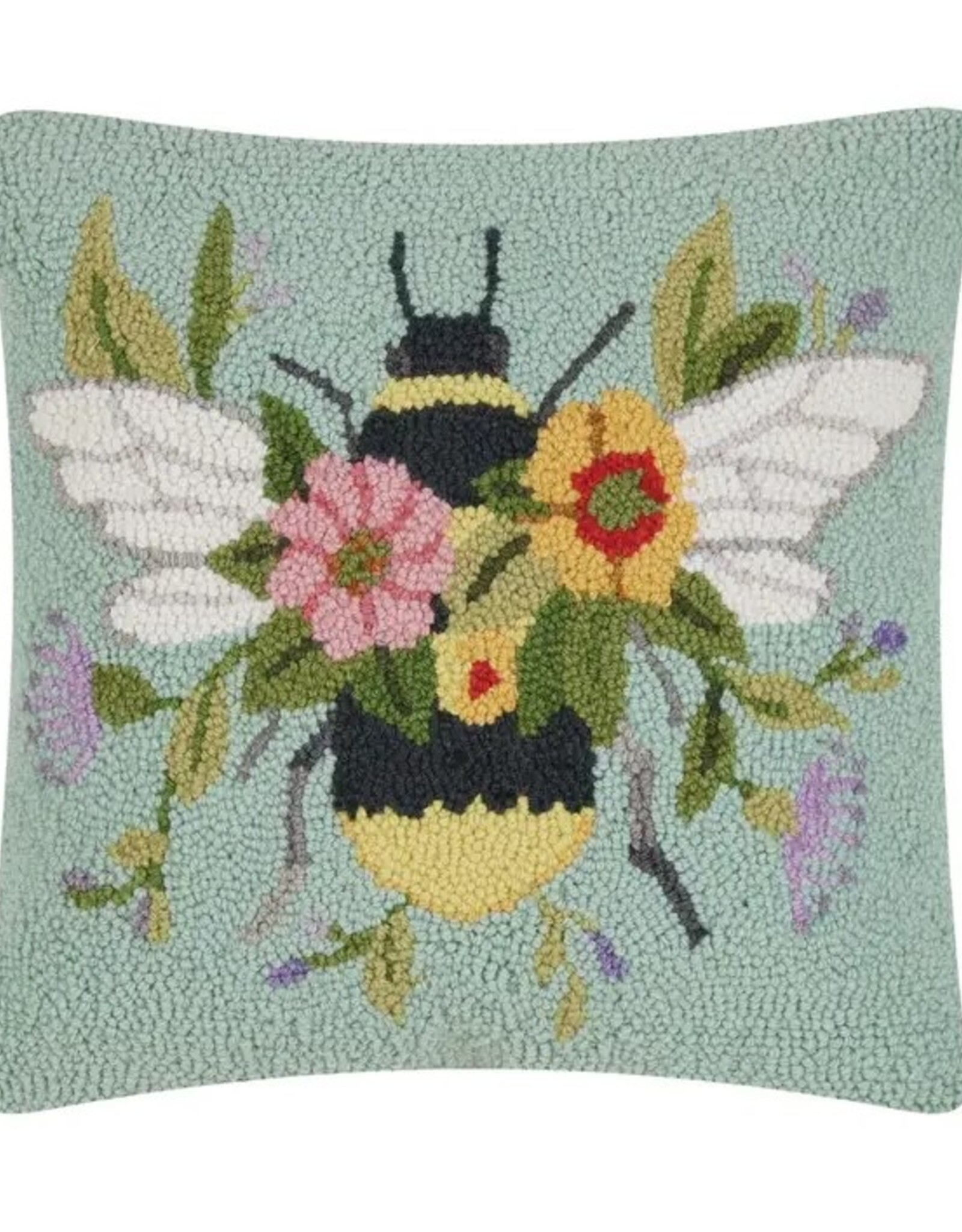 -Floral Bee Square Over Flowers Hook Pillow - Susan Winget