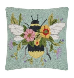 -Floral Bee Square Over Flowers Hook Pillow - Susan Winget